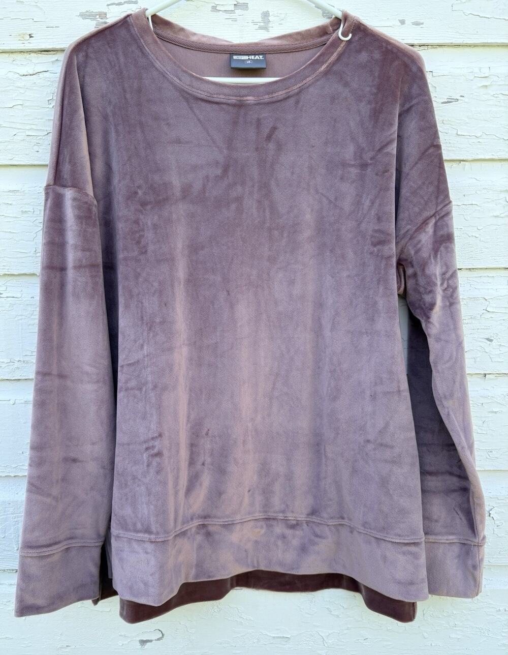 32 Degrees Heat Womens Top Sweatshirt Velvet Stretch Large Mauve Pink Velour